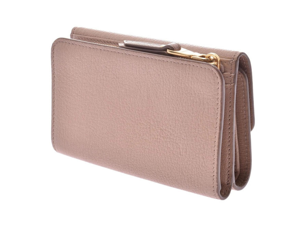 Miu Miu Sided Beige Pink Lambskin Double Wallet Goatskin Card Tan Pink